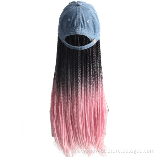 Trendy Wigs Cap Hair style with  cheap price synthetic hair baseball cap wig,braided wigs,female fiber hair extension
